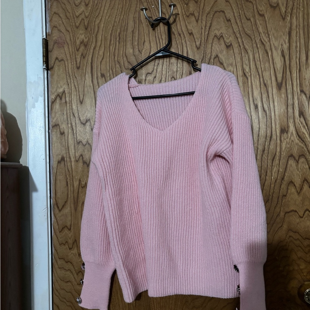Elegant Pink V-Neck Sweater for Women